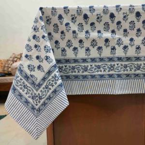 Sanvi K Handicrafts Blue Carnation Real Hand Block Impreso 100% Cotton Table Linen Table Cover - Product Image 6