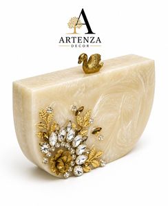 Pochette en résine personnalisée peinte à la main, écologique, multicolore rayée, sac de soirée avec chaîne, cadeau de mariage - Product Image 3