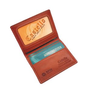 Good Quality Castello Italian Vacchetta Leather RFID Slim Men's ID Card Case Holder Checker Embossed Top Ranking OEM ODM Open - Product Image 1