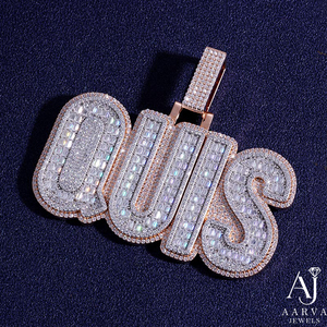 Pendentif Lettre Moissanite Givrée Coupe Baguette Sertie à Griffes en Argent 925 Plaqué Rhodium, Breloque Prénom pour Bijoux de Fête - Product Image 5