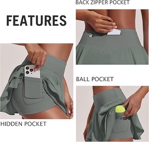 Women White V-Neck <b>Spaghetti</b> <b>Strap</b> Crop Top With Green Pleated Skirt Pickleball Apparel Moisture Wicking Fitted Sport Set - Product Image 4