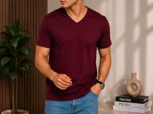 เสื้อยืดคอกลมแขนสั้นผู้ชาย STELLAR สีแดงเลือดหมู ผ้าโพลีเอสเตอร์/คอตตอน 220 กรัม ทรงปกติ สวมใส่สบาย ผ้าถักเนื้อเจอร์ซีย์ - Product Image 2