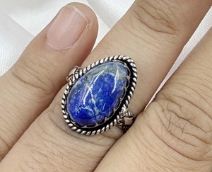 Natural <b>Lapis</b> <b>Lazuli</b> Brass <b>Ring</b> 925 Silver Plated Cut Design Gemstone <b>Ring</b> Designer Blue Gemstone <b>Ring</b> For Women - Product Image 4