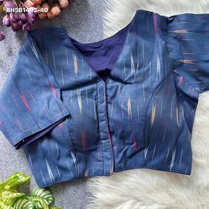Blusa de algodón Ikkat de la mejor calidad con diseño estampado, lista para usar, con cuello en V y cierre frontal acolchado, colección del fabricante de Surat. - Product Image 5