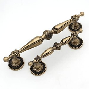 <b>Antique</b> Bronze Metal Cabinet Pull Handle With Ornate Design Drill Installation - Product Image 1