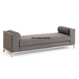 Banco otomano francés vintage de forma rectangular para sala de estar tapizada y decoración de muebles para el hogar y hoteles - Product Image 4