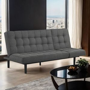 Canapé futon gris foncé avec capitonnage biscuit et appui-tête réglable, convertible en chaise longue, 1 place, avec dossier et fonction lit - Product Image 6