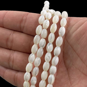 Perles en forme de riz en corail blanc naturel, perles ovales lâches 5x8mm 6x9mm, perles de coquillage et de corail pour la fabrication de bijoux, perles de coquillage manufacturées - Product Image 3