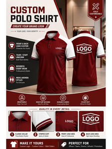 Polo à manches courtes rouge et blanc pour homme, séchage rapide, tricoté, design uni décontracté, logo frontal imprimé par transfert thermique, idéal pour le golf - Product Image 2
