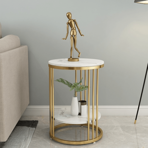Hotel Luxury Furniture Marble Top <b>Side</b> <b>Tables</b> <b>Gold</b> Plated Metal Round Corner <b>Table</b> for Living Room, Hotel, Office Manufacture - Product Image 4