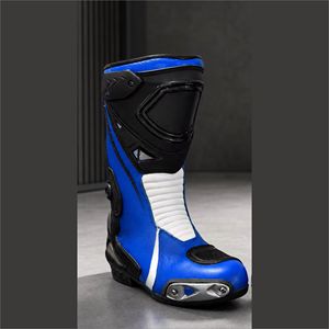 Bottes de course moto pour homme bleues en cuir imperméables avec protection de la cheville toutes saisons taille adulte - Product Image 3