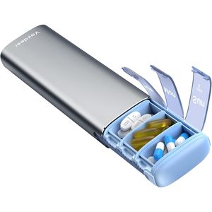 Organizzatore settimanale compatto per pillole, portatile, piccolo, in metallo, per farmaci e vitamine, custodia efficiente per pillole da viaggio - Product Image 1