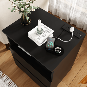 Set di 2 Comodini Moderni in Legno con Ricarica USB C Veloce, Armadietto Contenitore con 2 Cassetti, Grandi Comodini per Uso Accanto al Divano - Product Image 4
