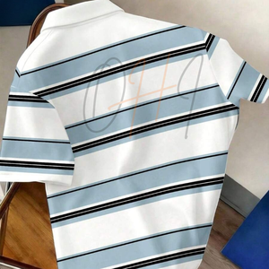 Camisa de Golf Personalizada para Hombre, Manga Corta, Casual, 100% Algodón, Verano, Transpirable, Corte Ajustado, Azul y Blanco - Product Image 2