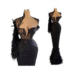 ชุดราตรีหรูหราประดับลูกปัดขนนกแบบใหม่ปี 2022 เซ็กซี่ผ่าข้างสูง ผ้าบางเบา ยาวสง่างาม ทรงเมอร์เมด ลายปักทำมือ - Product Image 1