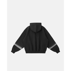 Sudadera con capucha negra con efecto degradado de capa de aire, estilo urbano americano, estampado con efecto borro de imagen térmica, lavado blanqueado y corte holgado - Product Image 2