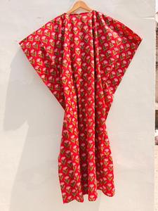 Caftán azteca floral rojo - Vestido caftán de algodón suave y fluido - Perfecto como vestido de casa, ropa de descanso, ropa de playa - Product Image 4