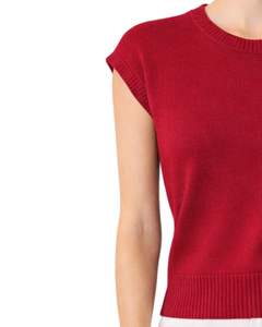 Suéter de Punto sin Mangas Rojo para Mujer, Cuello Redondo, Ligero, Informal, Chaleco de Verano, Bordado Floral, Top Suave y Cómodo - Product Image 3