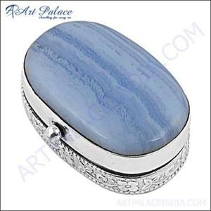 Perles ovales en agate bleue dentelle, plaqué argent 925, apprêts pour bijoux, cabochon plat rond, marque A, modèle NA - Product Image 2