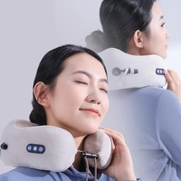 CYANMED Oreiller de massage cervical en forme de U, rechargeable, avec batterie au lithium, mousse à mémoire de forme, pétrissage électrique, contrôle par bouton, respectueux de la peau