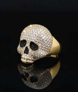 Skull <b>Ring</b> for <b>Men</b> Iced Out Hip Hop Bling 925 Sterling <b>Silver</b> 14K Gold Plated Heavy Statement Fashion Jewelry Bold Rapper Style - Product Image 3