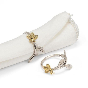Premium Brass Bee Napkin <b>Ring</b> With Nickel-Plated Gold Finish Nature Inspired Leaf Branch Design Napkin Buckle For Formal Banquet - Product Image 1
