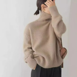Pull en maille à col roulé décontracté pour femme, couleur unie, ample, chaud et confortable, pour l'automne et l'hiver - Product Image 6