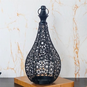 Moroccan Tear Drop Metal <b>Lanterns</b> Set Of 3 Intricate Cutout Design In Gold Copper & <b>Black</b> Finish For Exotic Home Decoration - Product Image 5