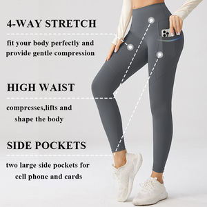 High Elastic Waist Tummy <b>Control</b> Breathable Eco-Friendly Plaid <b>Leggings</b> Buttery Soft Fabric Custom Logo Pockets Size XL XXL - Product Image 6