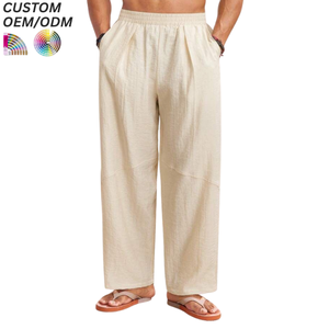 Pantalon décontracté élégant et polyvalent pour homme, coupe ample, jambe large, taille mi-haute avec cordon de serrage, 100 % ramie et coton, léger, idéal pour l'été – Nouvelle collection - Product Image 5