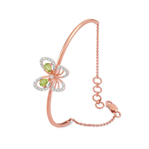 Green Butterfly Diamond Bracelet with Rose Gold Slim <b>Frame</b> and Elegant Open Wing Center Design - Product Image 3
