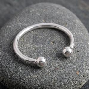 <b>Solid</b> Brass 925 Sterling <b>Silver</b> Open Cuff Bangle For Men & Women Minimalist Polished <b>Silver</b> Kada Unisex Ball End Torque <b>Bracelet</b> - Product Image 5