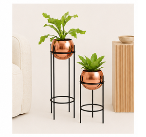 Juego de Macetas Metálicas con Acabado en Cobre Moderno, con Soporte Alto de Hierro Negro, Maceta Decorativa de Lujo para Interiores, para Decoración del Hogar y Hoteles - Product Image 5