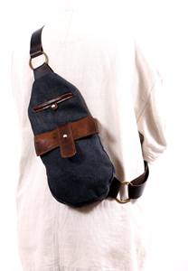 Sac bandoulière vintage en cuir et toile, sac de poitrine, sac de voyage, sac d'épaule, mode, imperméable, fermeture éclair, commande en gros LCSB-0026 - Product Image 5