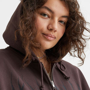 Nueva llegada, sudadera con capucha para mujer, de color liso, a la moda, de manga larga, color heather, con rayas laterales, cierre de cremallera y cordón ajustable. - Product Image 4