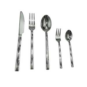 Ensemble de couverts en acier inoxydable durable avec accents dorés, manche côtelé, luxe, cuillère, fourchette, couteau, non revêtus, pour hôtel et restaurant - Product Image 6
