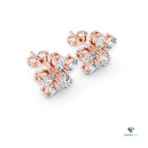 Pendientes de Oro Rosa de 2.31 CT con Diamantes Cultivados en Laboratorio, Corte Ovalado y Redondo, Diseño Floral, en Oro Sólido de 14K - Product Image 3