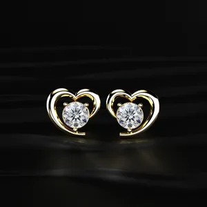 Round Diamond <b>Earrings</b> With Open Heart Shape Premium Stud <b>Earrings</b> 14K Lab Grown Stud Diamond <b>Earrings</b> Screw <b>Back</b> Stud <b>Earrings</b> - Product Image 1
