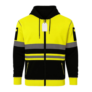 Men's Yellow <b>Black</b> Hooded <b>Sweatshirt</b> Reflective Stripes Zipper Casual Autumn Wear Regular Fit Knitted Polyester - Product Image 1