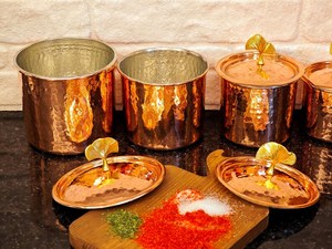 Handcrafted Hammered Copper <b>Canister</b> Set with Lid, Decorative Kitchen Storage Jars for Spices, <b>Tea</b>, <b>Coffee</b> & Dry Fruits - Product Image 2