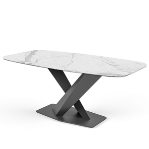 Modern Wave Edge Wooden Dining Table with Creative Cross Metal Base, Luxury Irregular <b>Large</b> <b>Desk</b> for Office & Home Decor - Product Image 1