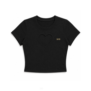 เสื้อยืดครอปทรงฮาร์ทคัตเอาท์แฟชั่นสำหรับผู้หญิง ปรับแต่งแบรนด์ได้ สีพื้น เสื้อผู้หญิงทรงเข้ารูป แขนครึ่งตัว สปริง ครอปพิมพ์ลาย DTG - Product Image 3