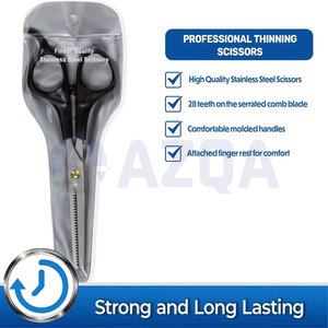 Ciseaux à cheveux en acier inoxydable à 28 dents avec poignée en plastique noir pour la coiffure professionnelle - Product Image 6