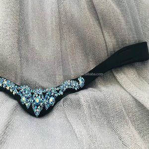 Luxe Nouveau Design Argent et Turquoise Aqua Crystal Curve Wave Shape Black Leather Horse Brow Band dans toutes les tailles personnalisées - Product Image 2