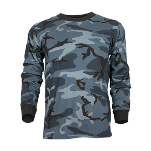 Slim fit Boys <b>Long</b>-Sleeve Waffle-Knit Thermal Crew Neck Shirt – Blue/Grey Camo - Product Image 1