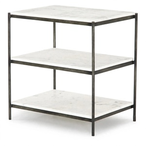 Mesa Auxiliar Moderna de 3 Niveles con Marco de Hierro y Tapa de Mármol Blanco, Multifuncional, Móvil, para Dormitorio o Sala de Estar - Product Image 1