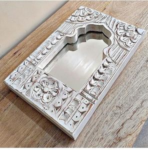 Distressed White Wooden <b>Wall</b> <b>Mirror</b> Carved Arch Frame Decorative <b>Mirror</b> Rustic Vintage Decor for Living Room Anniversary - Product Image 1