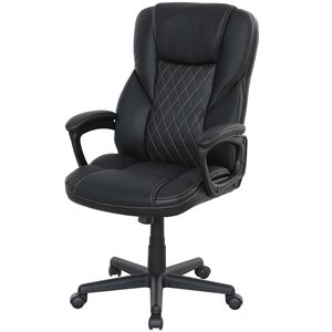 Chaise de bureau ergonomique à dossier haut en cuir PU, chaise de direction avec roulettes pivotantes, hauteur réglable, certifiée BIFMA, noire - Product Image 1