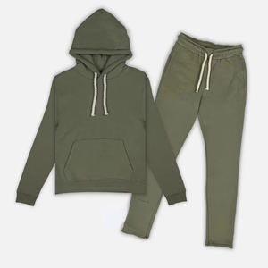 Chándal unisex de streetwear con capucha, manga larga, estampado de pedrería, color liso, cordón frontal, ajuste holgado, informal de verano, de tela gruesa. - Product Image 1