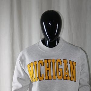 MICHIGAN ASH GREY <b>Mock</b> <b>Neck</b> Sweatshirt 100% Cotton YELLOW Applique Embroidery wide <b>neck</b> Sweatshirt Finer Threads - Product Image 2